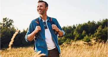 Active man enjoying a walk outdoors